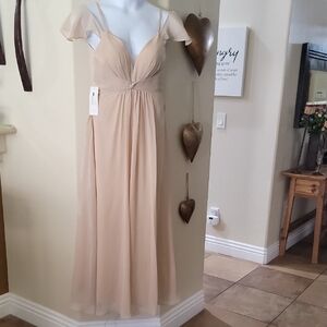 WEAR YOUR LOVE Long Dress/Gown Slit Front Spaghetti Strap Beige Sz 2 NWT